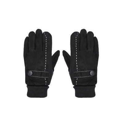 Unisex Black Solid Acrylic Winter Gloves With Touchscreen Fingers