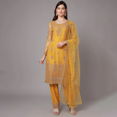 Yellow Unstitched Dress Material