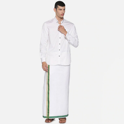 Men White Solid Cotton Readymade Dhoti